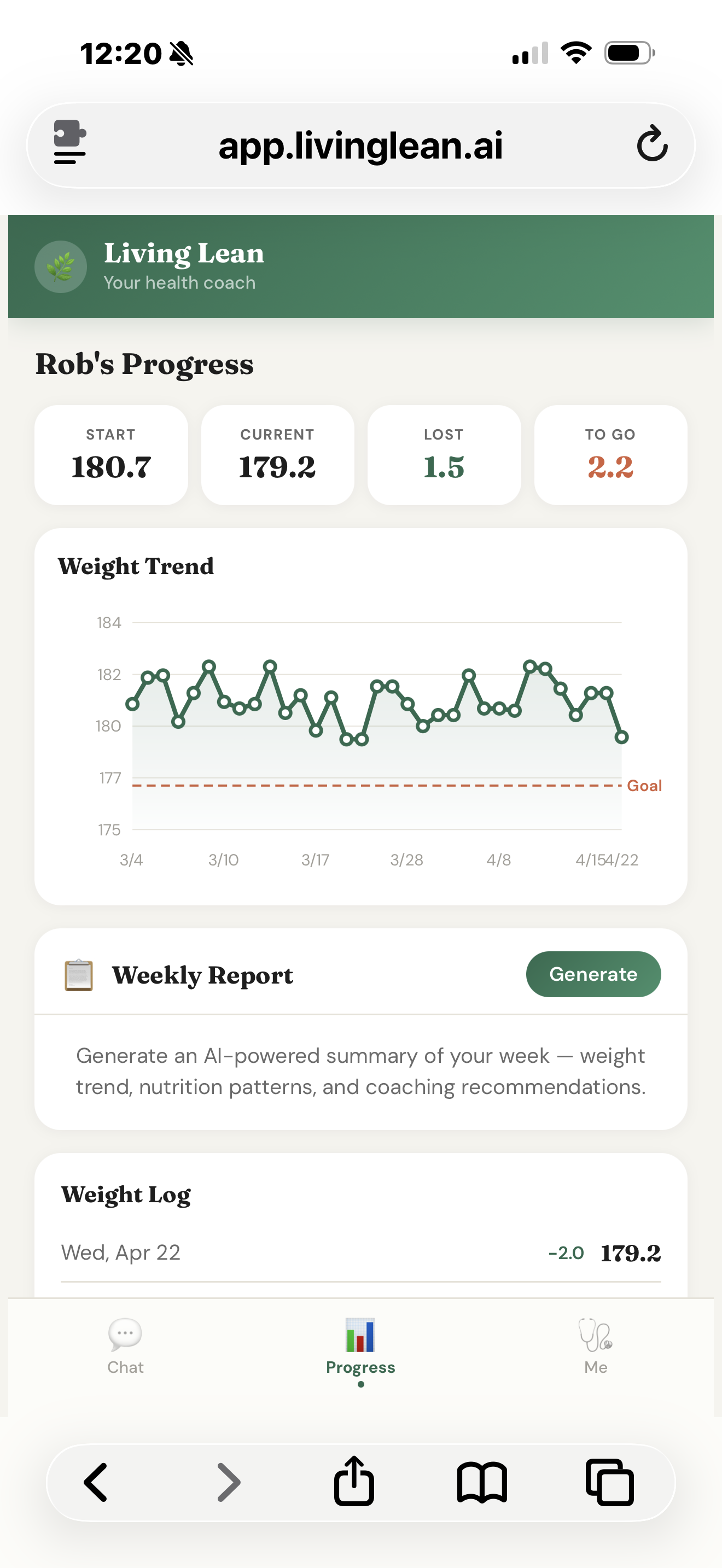 LivingLean weight progress chart